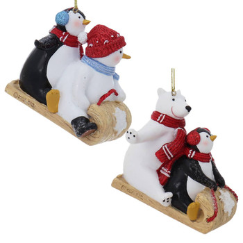 Penguin and Buddy Sledding Ornament