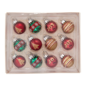 Mini 12 pc Red, Green, Gold Holiday Deco Balls Glass Ornaments Set