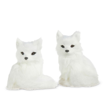 White Arctic Fox Faur Fur Ornament