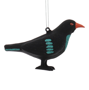 Black Bird - Raven Glass Ornament Black Teal Side