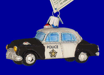 OLD WORLD CHRISTMAS POLICE CAR OFFICER'S CRUISER GLASS CHRISTMAS ORNAMENT 46044 