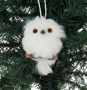 Hanging Fluffy Baby Owl Ornament with Branch Garland Front