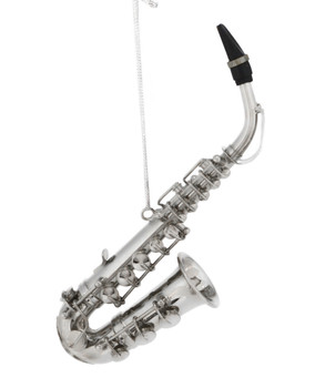 Mini Alto Saxophone Ornament  - silver metal medium