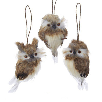 Fluffy Feathered Brown Owl Ornament