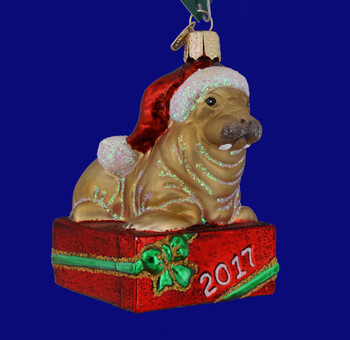 Dated 2017 Holiday Walrus Glass Ornament