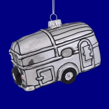 Silver Travel Trailer Glass Ornament