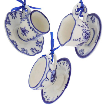 Delft Styled Blue and White Cup and Saucer Ornaments