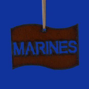 Rustic Cut Steel Marines Flag Ornament made in USA