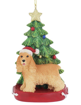 Buff Cocker Spaniel with Christmas Tree Ornament