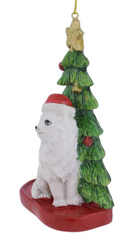 White Cat with Tree Ornament left side front