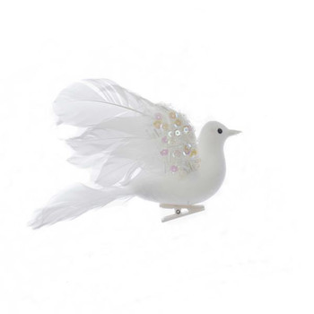 Mid-size White Flocked Feather Dove Ornament