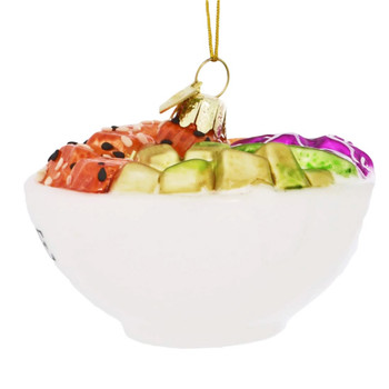 Hawaii Seafood Poke Bowl Glass Ornament back