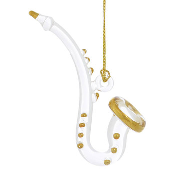 Clear Mouth-blown Egyptian Glass Saxophone Ornament