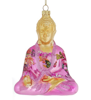 Golden Buddha Glass Ornament  purple front