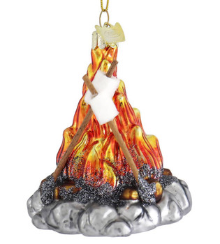 Roasting Marshmallows Campfire Glass Ornament