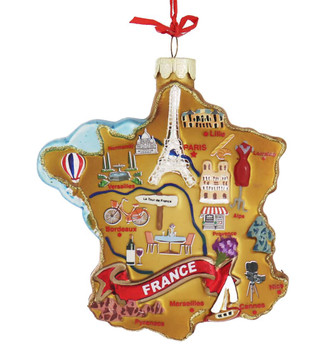 Highlights of France Map Glass Ornament