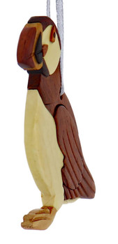 Puffin Intarsia Wood Ornament front left side