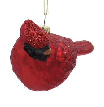 Red Sparkle Crown Cardinal Glass Ornament Front