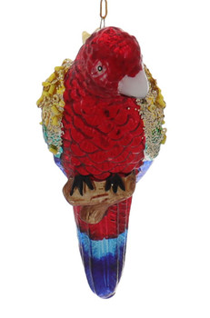 Scarlet Macaw Parrot Glass Ornament Front