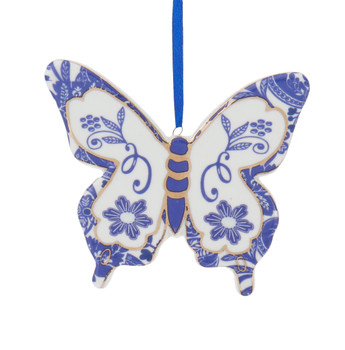 Indigo Blue and White Butterfly Porcelain Ornament Style A Front