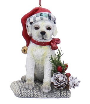 White Yellow Labrador Puppy on Bed Ornament
