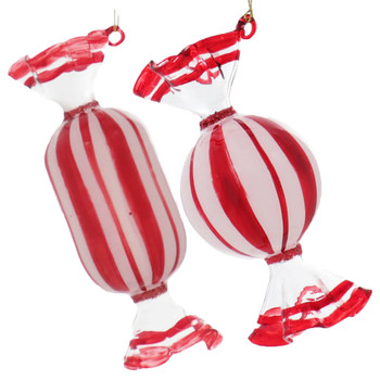Peppermint Stripes Wrapped Candy Glass Ornament