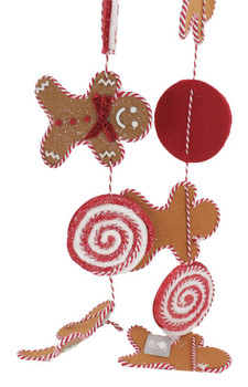 Short Gingerbread Cookie and Mint Candy Swirl Fabric Garland closeup 1