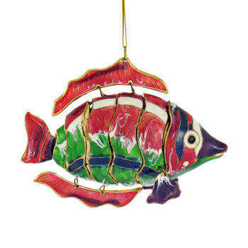 Cloisonne Articulated Tropical Fish Ornament - Pink, Green