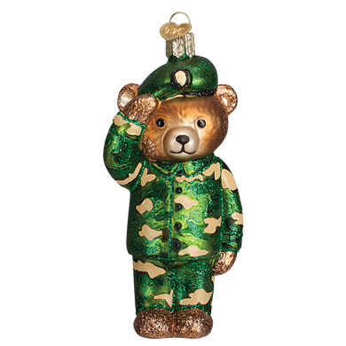 Bear Army Glass Ornament