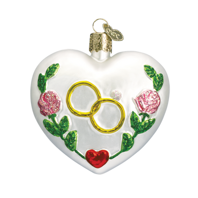 Wedding Rings Heart Glass Ornament