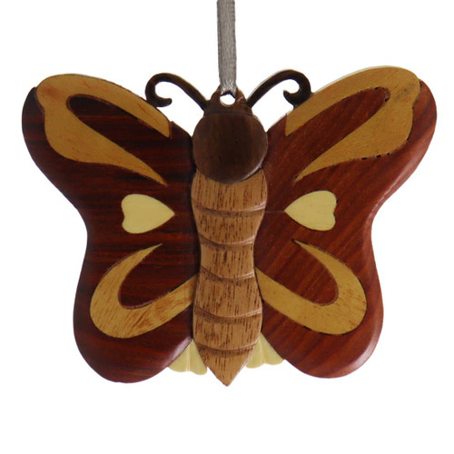 Butterfly Intarsia Wood Ornament