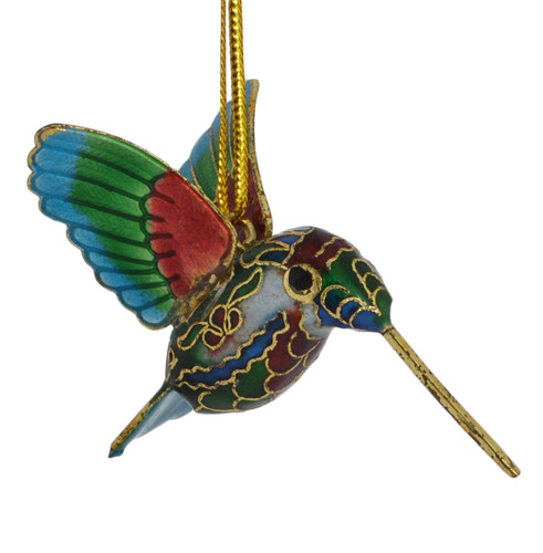 Cloisonne Hummingbird Feeding Ornament Multi color Small
