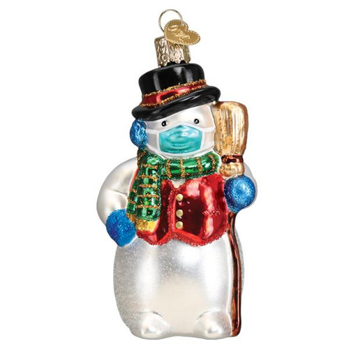 Snowman w/Mask Glass Ornament