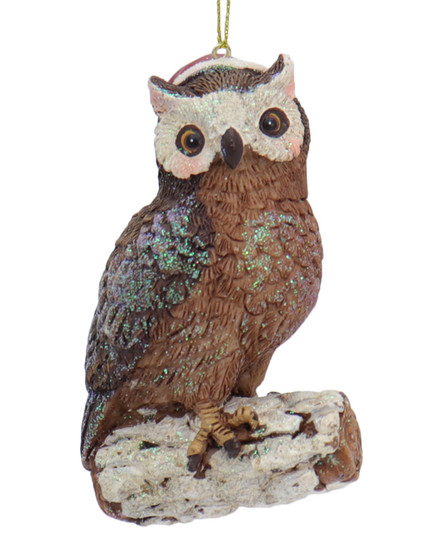 Glittered Woodland Wildlife Owl Ornament