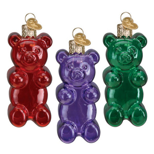 Jelly Bear 3pc Boxed Set Glass Ornament