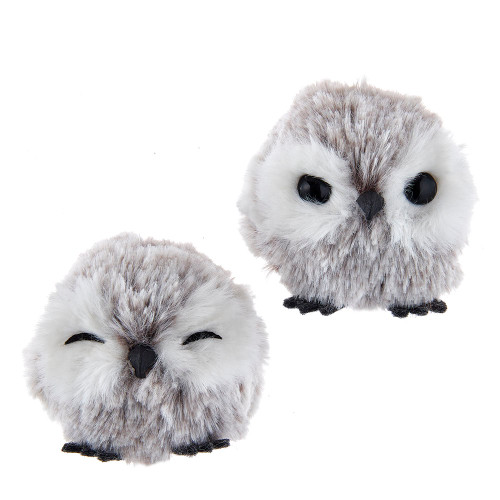 2 pc Small Brown and White Baby Owl Ornaments