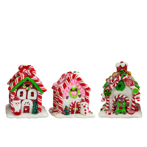 Set of 3 LED Peppermint Candy Gingerbread House Ornament