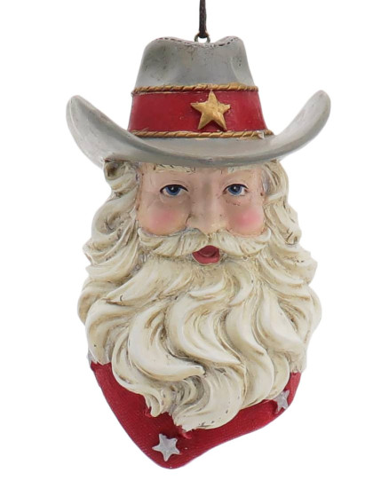 Western Hat Santa Head Ornament