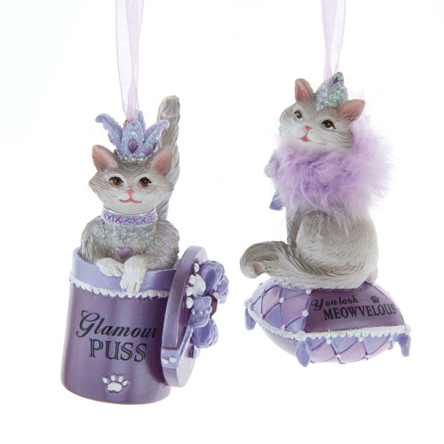 Purple - Silver Diva Glamour Cat Ornament