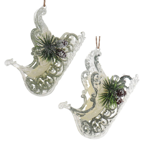 Sage, Ivory, Clear, Sled Ornament