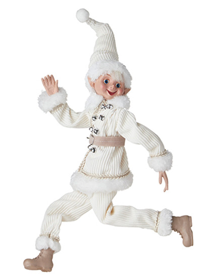 White Corduroy Posable Elf Doll Shelf Sitter