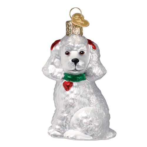 White, Black-Silver Poodle Glass Ornament White Front