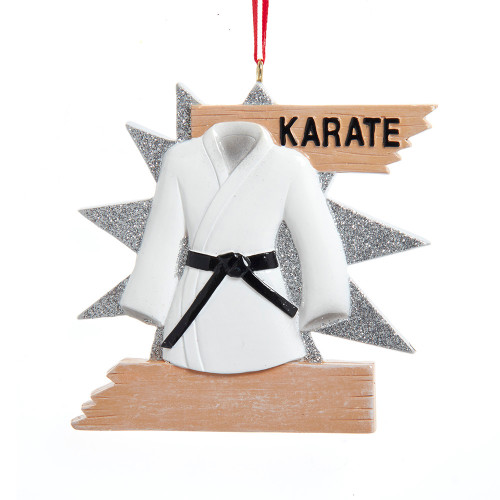 Personalizable Karate White Top Black Belt Ornament