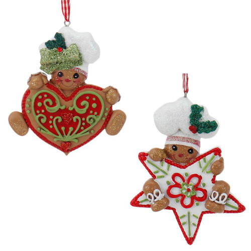 3D Gingerbread Baker with Heart or Star Flower Cookie Ornament