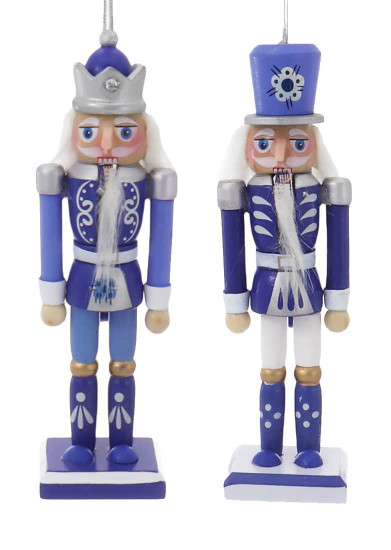 Indigo Blue and White Nutcracker Soldier Wood Ornament