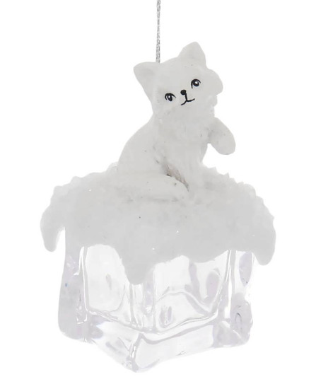 Baby Arctic Fox on Ice Cube Ornament