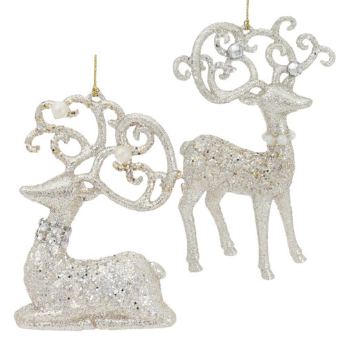 Platinum Glitter on Gold Fancy Deer Ornament