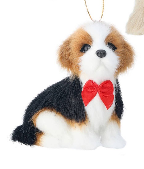 Faux Fur Dog with Bowtie Beagle Ornament