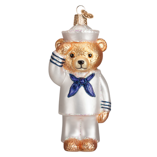Bear Navy Glass Ornament
