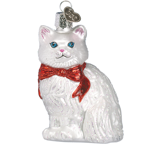 White Princess Kitty Cat Glass Ornament